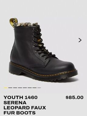 Girls Dr. Martens Serena Black Leather Combat Boots w/ Faux Fur Lining 1